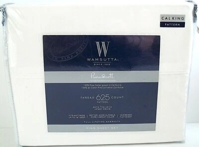 WAMSUTTA 625 Thread Pima Cott KING Sheet Set WHITE SCROLL, NEW - Image 1 of 4