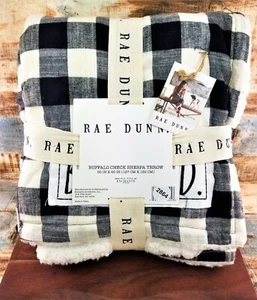 Rae Dunn BLESSED Black White Plaid Buffalo Check Throw Blanket Sherpa Collect - Picture 1 of 5