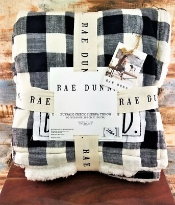 Rae Dunn BLESSED Black White Plaid Buffalo Check Throw Blanket Sherpa Collect - Image 1 of 4