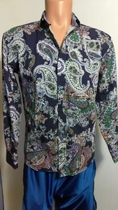 Thomas Dean Men's Smal Colorful Paisley Shirt w/ Contrast Cuff Lining Collar @13 - Picture 1 of 1