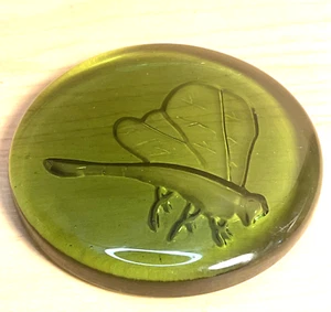 Vintage Flat Paperweight Mosquito Green Art Glass Pressed Embossed 4 inch - Picture 1 of 4