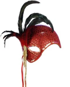 Red Mystique Venetian Masquerade Mask with Feathers - Picture 1 of 1