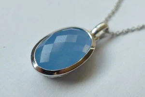 Halskette mit Anhänger blauer Stein 925 Silber Vintage um 1990 necklace silver - Bild 1 von 6