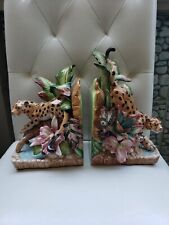 Retired Exotic Jungle Fitz & Floyd "Stalking Leopards" Bookends Rare!