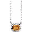 Platinum 6X4 Mm Natural Citrine And 1 5 Ctw Natural Diamond Halo Style 18 Necklac