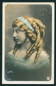 French 1910 Charming Woman Close-Up Curly Hair PORTRAIT Hand TINTED Sazarac Phot - Picture 1 of 1