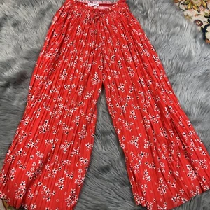 Zara Girls 13-14 Red Floral Pleated Wide Leg Pants - Picture 1 of 5