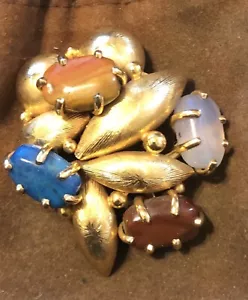 Broche ramo de 4 piedras tono dorado Henkel & Grosse (Christian Dior) años 60 GRAN - Imagen 1 de 11