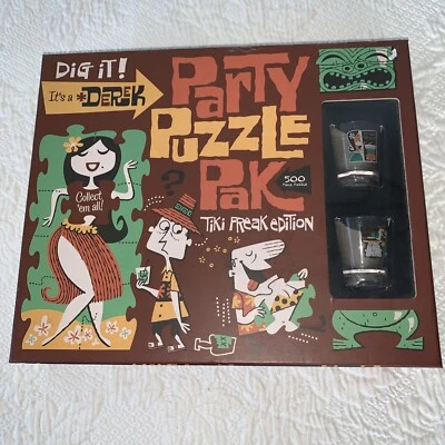 Derek Yaniger Party Puzzle Pak Tiki Freak 500 Pc & 2 Shot Glasses Date Night - Image 1 of 4