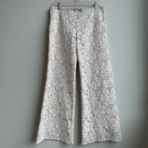 ALEXIS White Cream Lace Bridal Trouser Wide Leg Pants Bachlorette Size Large - Picture 1 of 7