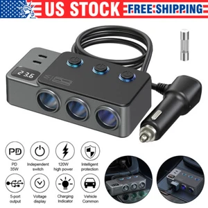 3Socket Multiple Cigarette Lighter Adapter Outlet Splitter Multi USB Car Charger - Picture 1 of 12