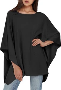 Women Pullover Poncho Sweater Ponchos Shawl Loose Wraps Baggy Tops - Picture 1 of 160