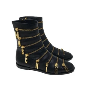 Botas de cuero MOSCHINO con cremalleras en tono dorado de marca - Reino Unido 4/UE 37 - £1290 - Imagen 1 de 11