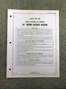 AMF 36" RIDING ROTARY MOWER PARTS LIST MANUAL MODEL 52820200 52850200 P/N 60617 - Picture 1 of 6