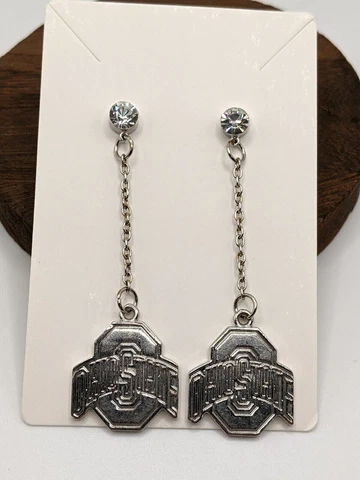 OSU Ohio State University Dangle Earrings Silver Tone with Rhinestone Cover