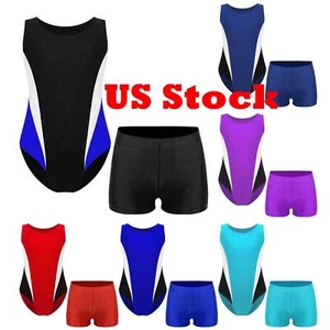 Kids Boys 2Pcs Dance Outfit Gymnastics Ballet Leotard with Active Shorts Unitard - Picture 1 of 45
