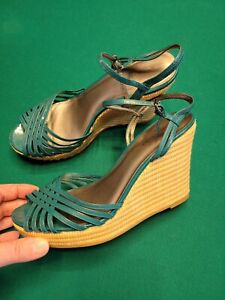 Ann Taylor Women's 8M Wedge Sandal Teal Leather Strappy