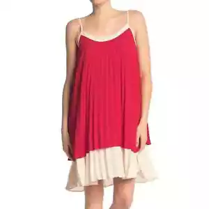 One One Six rot & cremefarbene Größe Medium Colorblock plissierte Schaufel Ausschnitt Midi Kleid neu mit Etikett - Bild 1 von 10