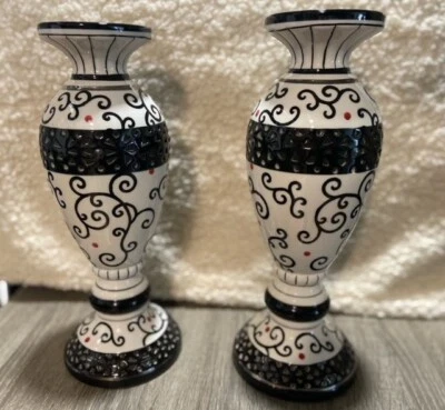 (2) Candelabro de porcelana blanco negro 15,5 estilo marroquí Foto 1 de 4