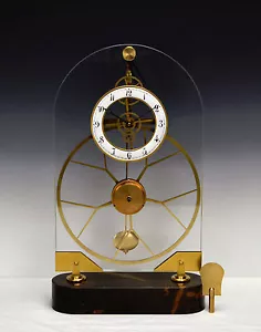 French Style Thin Glass Pinwheel Escapement Big Wheel Marble Base Skeleton Clock - Picture 1 of 12