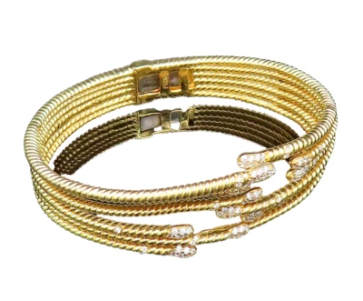 Brazalete bypass topacio de varias filas chapado en oro acanalado vintage de plata 925 BT9558 Foto 1 de 4