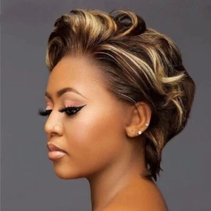 Women Human Hair Wig Wigs Glueless Wear & Go Lace Front Pixie Short Wig UK - Picture 1 of 3