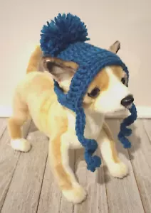 crochet handmade pet hat cat dog pom pom xs small breed blue wave new - Picture 1 of 4