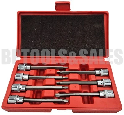 7pc 3/8" DR. Extra Long TORX Bit Socket Set (METRIC) Long 110mm Shank T10 - T40 - Image 1 of 2