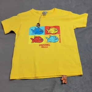 Piraña Joe Yellow Cozumel México Kids T-Shirt With Fish Print & Unique Fish Tag - Picture 1 of 9