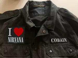 I 💓 Nirvana Cobain Patch Midnight Black Camouflage Shirt Nevermind in Utero - Bild 1 von 5
