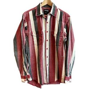 VTG 90s Wrangler Faded Striped Thick Western Rodeo Cowboy L/S Button Up Shirt M
