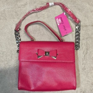 Betsey Johnson Hot Pink Red XODEVIN Shoulder Bag with Chain Strap NWT Bow Handle - Picture 1 of 16