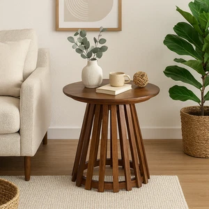 Round Slate Base Side Table - Picture 1 of 6