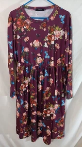 Zesica Classic Fashion Collection Langarmkleid unterhalb des Knies weinrot geblümt XL  - Bild 1 von 12