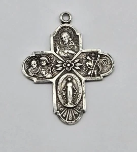 Ciondolo croce cattolica medaglia religiosa a quattro vie argento sterling vintage - 2,8 g - Foto 1 di 3
