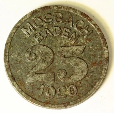 GERMANY (Mosbach Baden) 25 Pfennig 1920 - Iron - Notgeld - XF - 2738 - Image 1 of 2