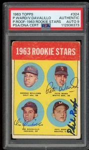 1963 Topps #324 Pete Ward/Phil Roof/Davalillo Triple Signed Rookie PSA AUTO 9 - Picture 1 of 2
