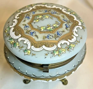 Porcelain Trinket Dresser Box Footed Hand Painted Floral With Gilt Accents  - Picture 1 of 13