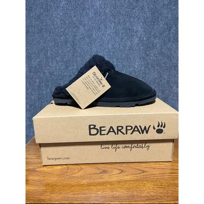 Zapatillas para mujer Bearpaw Loketta negras de gamuza forradas de piel de oveja talla 9 nuevas en caja Foto 1 de 4