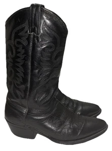 Vtg Western Boots Women’s 8 D Wide Black Leather Embroidered Cowboy Made In USA - Picture 1 of 16