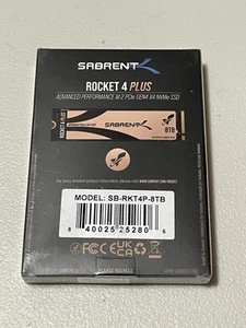 Sabrent 8TB Rocket 4 PLUS NVMe PCIe 4.0 M.2 2280 SSD interno - (SB-RKT4P-8TB) - Foto 1 di 1