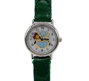Mädchen Jungen Cartoon Kuh Uhr - grünes Stoffarmband - leicht ablesbare Zahlen - Bild 1 von 3