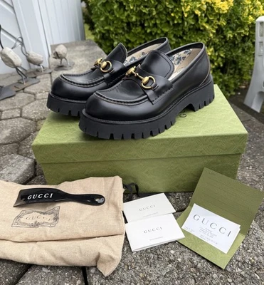 GUCCI 577236 Cordovan Lux suela mordida de caballo negra dorada con mocasín de abeja 40,5 / EE. UU. 9 Foto 1 de 4