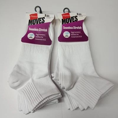 Носки на лодыжку Hanes Moves 6 пар женские размер 5-9 белые бесшовные эластичные - Изображение 1 из 4