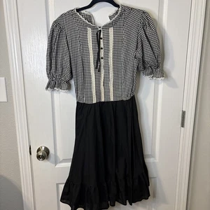 VTG 1970s JERI BEE Black Gingham Check Square Dance Dress Rockabilly Size 12 - Picture 1 of 14