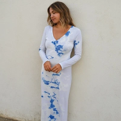 Платье женское Raquel Allegra Jerry маленькое 1 синее фиолетовое галстук краситель хлопок богемное - Изображение 1 из 4