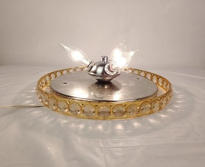 VTG Hollywood Regency Crystal Chandelier Ceiling Light Fixture 3-Bulb Gold/Glass - Image 1 of 4