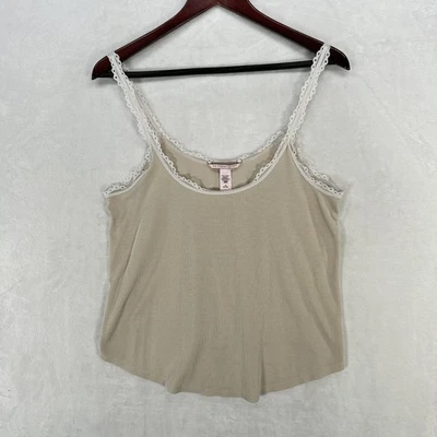 Camiseta sin mangas Victorias Secret para mujer mediana beige acanalada encaje ribete cami Y2K dormir Foto 1 de 4