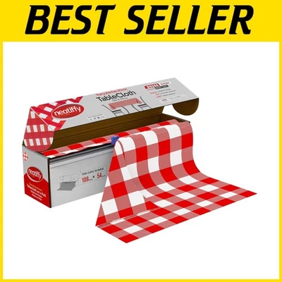 Red Gingham Plastic Tablecloth Roll | Waterproof | 54x108 ft - Image 1 of 4