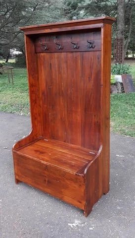 Antique Hall Tree Hutch  Repurposed  Barn  Wood Bench Cover